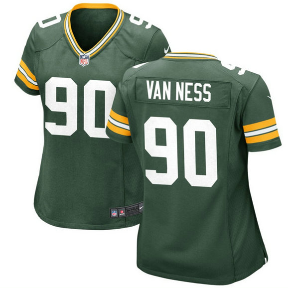 Women's Green Bay Packers #90 Lukas Van Ness Green 2023 Draft Stitched Game Jersey