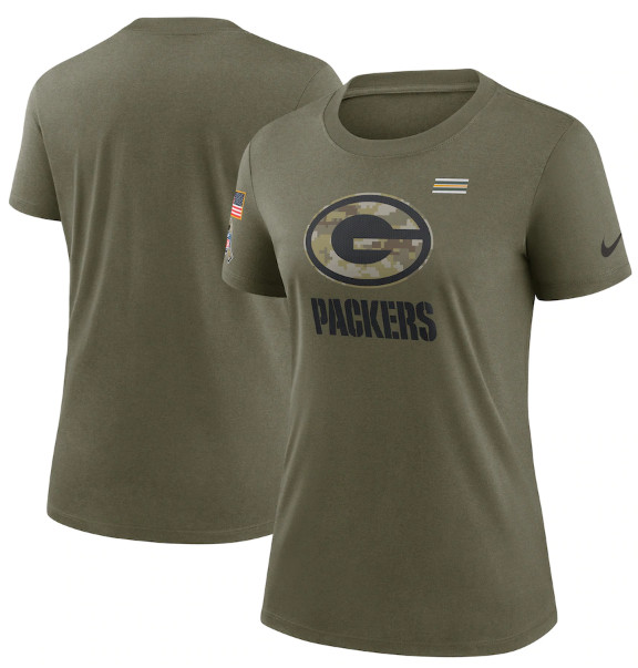 Women's Green Bay Packers Olive 2021 Salute To Service T-Shirt 