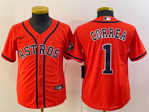Women's Houston Astros #1 Carlos Correa Orange Cool Base Stitched Jersey