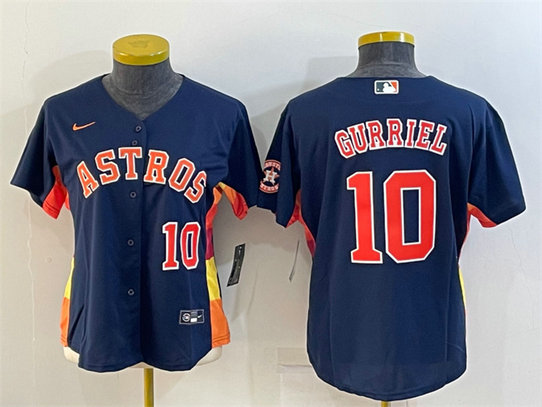 Women's Houston Astros #10 Yuli Gurriel Navy With Patch Cool Base Stitched Baseball Jersey