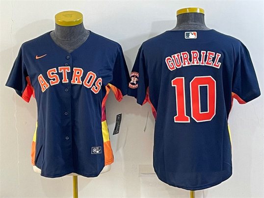 Women's Houston Astros #10 Yuli Gurriel Navy With Patch Cool Base Stitched Baseball Jerseys
