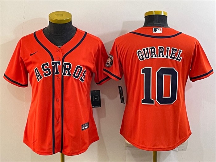 Women's Houston Astros #10 Yuli Gurriel Orange With Patch Cool Base Stitched Baseball Jersey