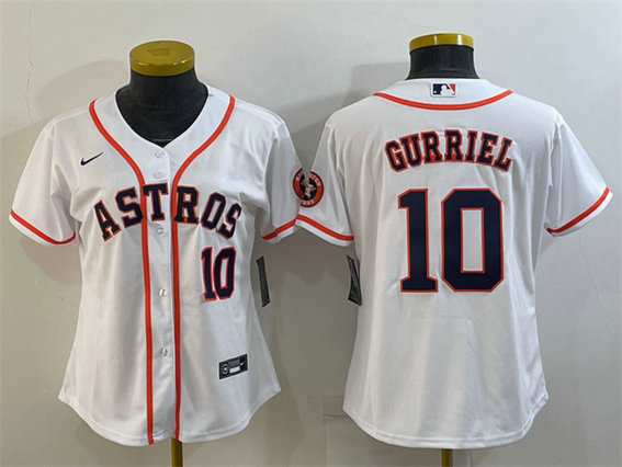 Women's Houston Astros #10 Yuli Gurriel White With Patch Cool Base Stitched Baseball Jersey