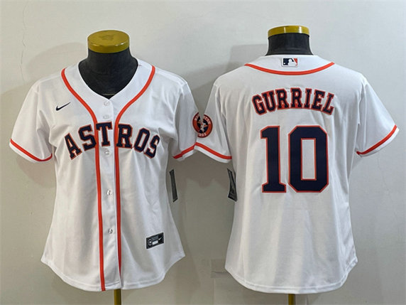 Women's Houston Astros #10 Yuli Gurriel White With Patch Cool Base Stitched Baseball Jerseys