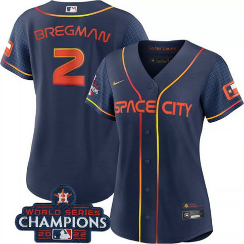 Women's Houston Astros #2 Alex Bregman Navy 2022 World Series Champions City Connect Stitched Baseball Jersey