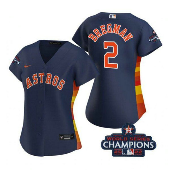 Women's Houston Astros #2 Alex Bregman Navy 2022 World Series Champions Cool Base Stitched Baseball Jersey