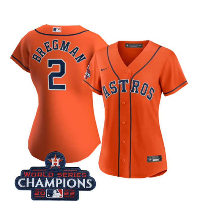 Women's Houston Astros #2 Alex Bregman Orange 2022 World Series Champions Cool Base Stitched Baseball Jersey