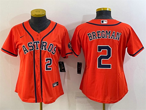Women's Houston Astros #2 Alex Bregman Orange With Patch Cool Base Stitched Baseball Jersey