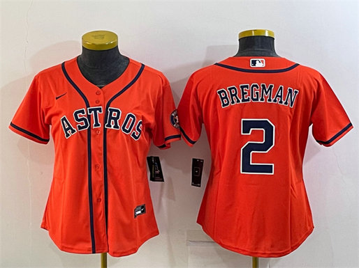 Women's Houston Astros #2 Alex Bregman Orange With Patch Cool Base Stitched Baseball Jerseys