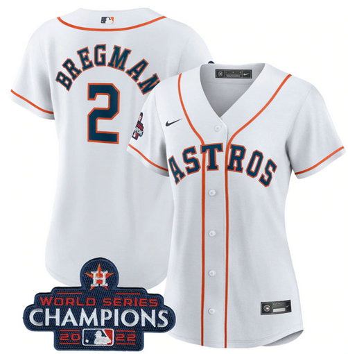 Women's Houston Astros #2 Alex Bregman White 2022 World Series Champions Cool Base Stitched Baseball Jersey