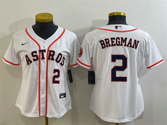 Women's Houston Astros #2 Alex Bregman White With Patch Cool Base Stitched Baseball Jersey