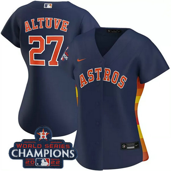 Women's Houston Astros #27 Jose Altuve Navy 2022 World Series Champions Cool Base Stitched Baseball Jersey