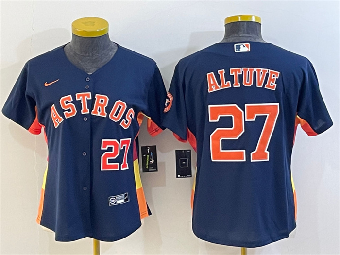 Women's Houston Astros #27 Jose Altuve Navy With Patch Cool Base Stitched Baseball Jersey