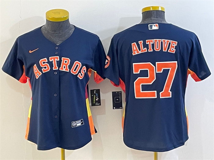 Women's Houston Astros #27 Jose Altuve Navy With Patch Cool Base Stitched Baseball Jersey1