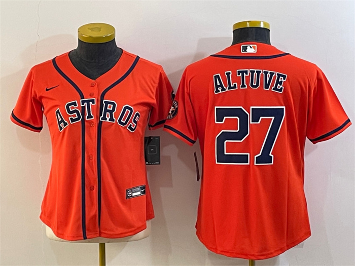Women's Houston Astros #27 Jose Altuve Orange With Patch Cool Base Stitched Baseball Jersey
