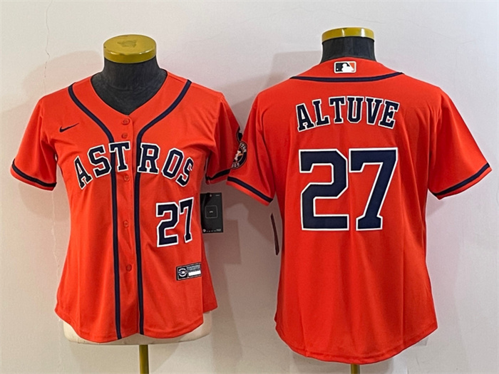 Women's Houston Astros #27 Jose Altuve Orange With Patch Cool Base Stitched Baseball Jersey1