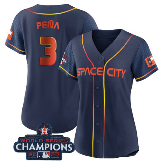 Women's Houston Astros #3 Jeremy Pena Navy 2022 World Series Champions City Connect Stitched Baseball Jersey