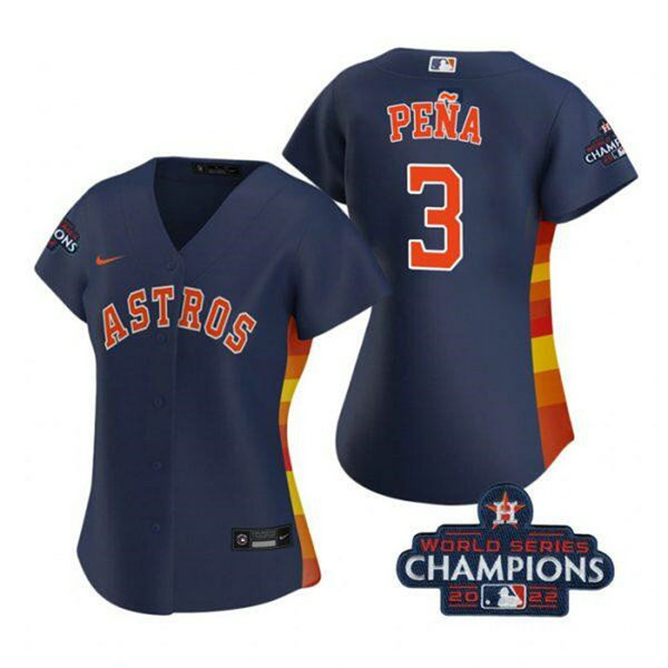 Women's Houston Astros #3 Jeremy Pena Navy 2022 World Series Champions Stitched Baseball Jersey