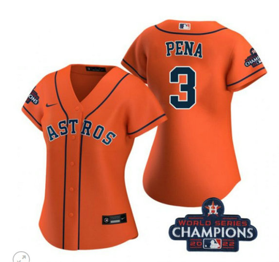 Women's Houston Astros #3 Jeremy Pena Orange 2022 World Series Champions Stitched Baseball Jersey