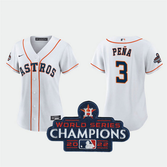 Women's Houston Astros #3 Jeremy Pena White 2022 World Series Champions Stitched Baseball Jersey