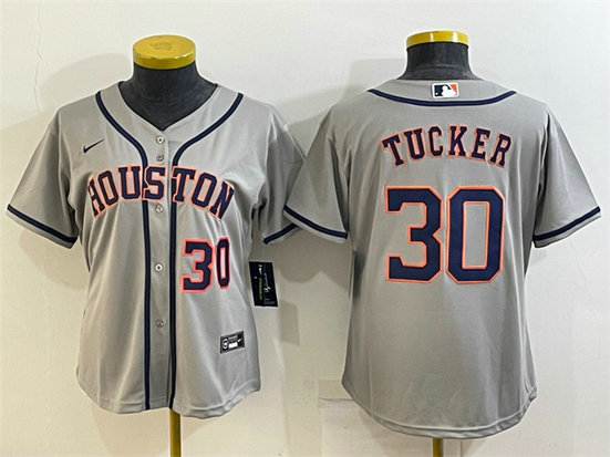 Women's Houston Astros #30 Kyle Tucker Gray Cool Base Stitched Baseball Jersey
