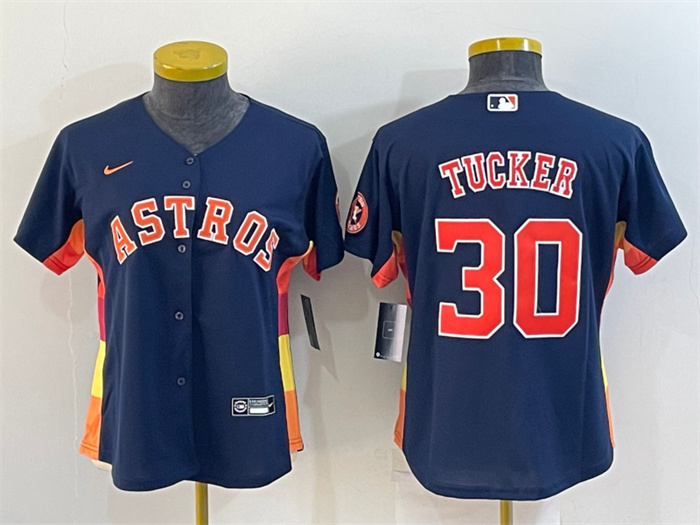 Women's Houston Astros #30 Kyle Tucker Navy With Patch Cool Base Stitched Baseball Jersey