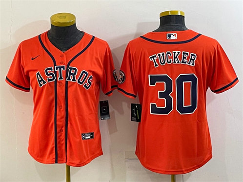 Women's Houston Astros #30 Kyle Tucker Orange With Patch Cool Base Stitched Baseball Jersey