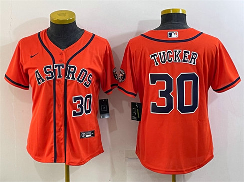 Women's Houston Astros #30 Kyle Tucker Orange With Patch Cool Base Stitched Baseball Jerseys