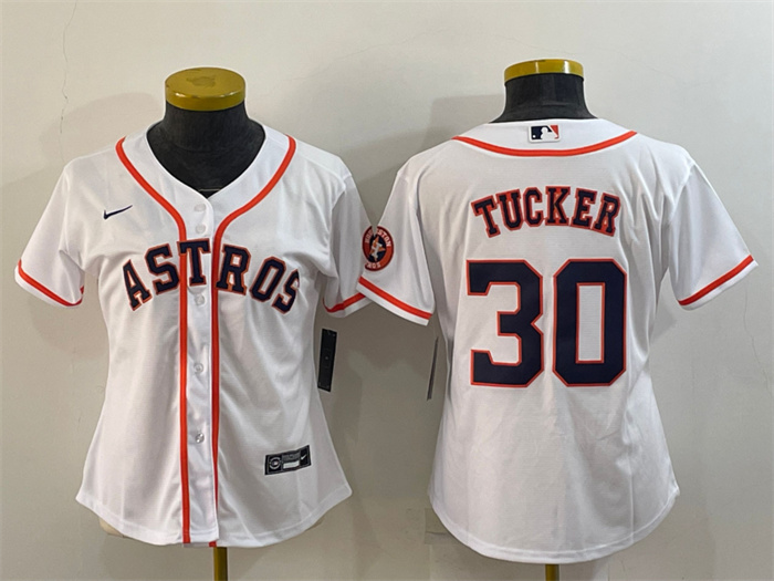 Women's Houston Astros #30 Kyle Tucker White With Patch Cool Base Stitched Baseball Jersey
