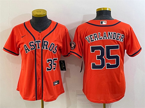 Women's Houston Astros #35 Justin Verlander Orange With Patch Cool Base Stitched Baseball Jerseys