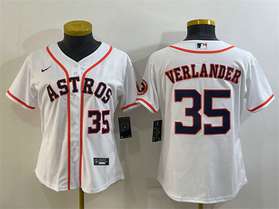 Women's Houston Astros #35 Justin Verlander White With Patch Cool Base Stitched Baseball Jerseys