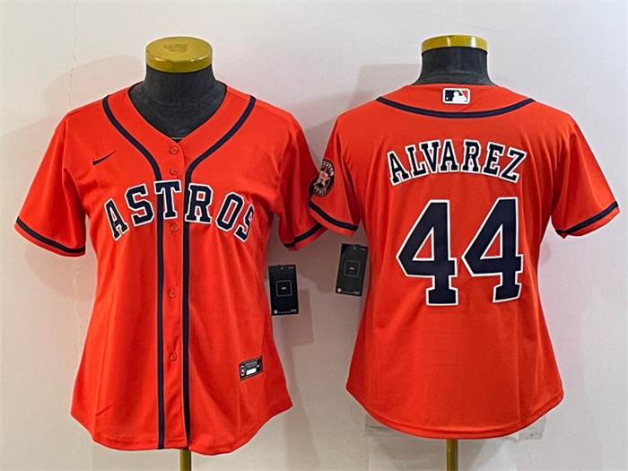 Women's Houston Astros #44 Yordan Alvarez Orange With Patch Cool Base Stitched Baseball Jersey