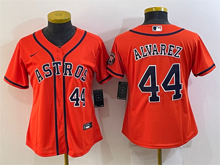 Women's Houston Astros #44 Yordan Alvarez Orange With Patch Cool Base Stitched Baseball Jersey1