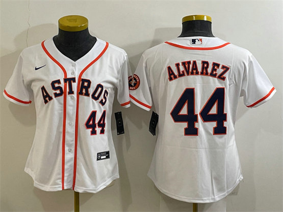 Women's Houston Astros #44 Yordan Alvarez White With Patch Cool Base Stitched Baseball Jersey
