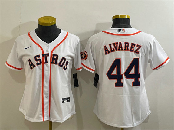 Women's Houston Astros #44 Yordan Alvarez White With Patch Cool Base Stitched Baseball JerseyS