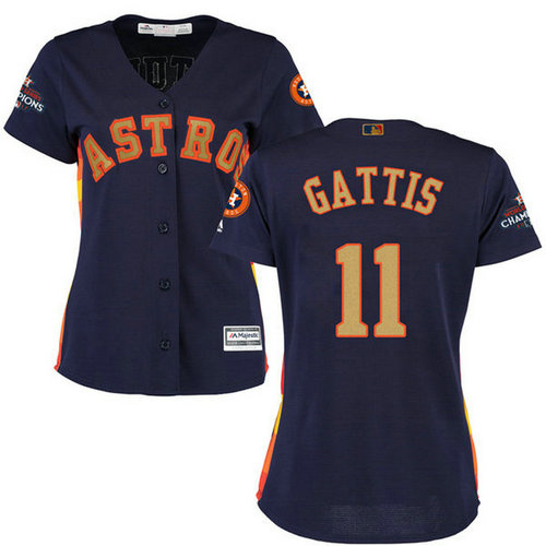 Women's Houston Astros Astros #11 Evan Gattis Navy Blue 2018 Gold Program Cool Base Stitched MLB Jersey_1