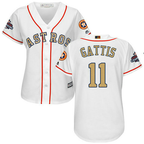 Women's Houston Astros Astros #11 Evan Gattis White 2018 Gold Program Cool Base Stitched MLB Jersey_1