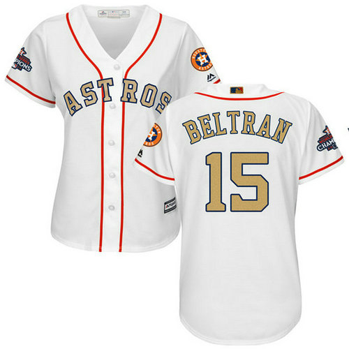 Women's Houston Astros Astros #15 Carlos Beltran White 2018 Gold Program Cool Base Stitched MLB Jersey_1