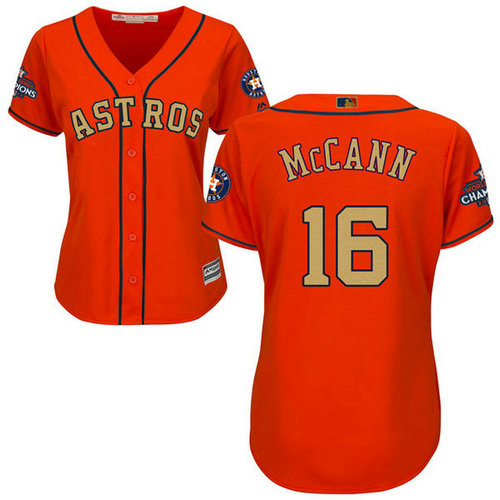 Women's Houston Astros Astros #16 Brian McCann Orange 2018 Gold Program Cool Base Stitched MLB Jersey_1
