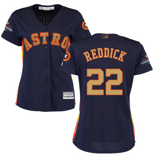 Women's Houston Astros Astros #22 Josh Reddick Navy Blue 2018 Gold Program Cool Base Stitched MLB Jersey_1