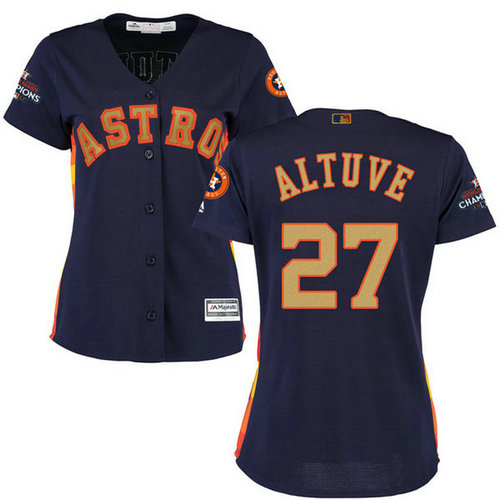 Women's Houston Astros Astros #27 Jose Altuve Navy Blue 2018 Gold Program Cool Base Stitched MLB Jersey_1