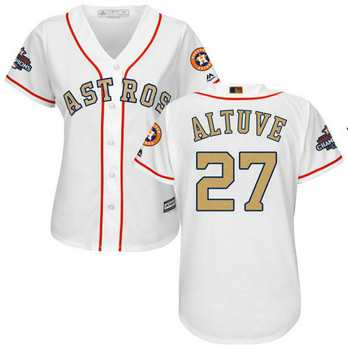 Women's Houston Astros Astros #27 Jose Altuve White 2018 Gold Program Cool Base Stitched MLB Jersey_1