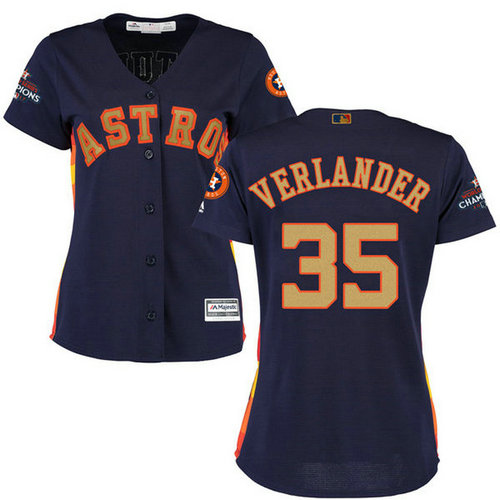 Women's Houston Astros Astros #35 Justin Verlander Navy Blue 2018 Gold Program Cool Base Stitched MLB Jersey_1
