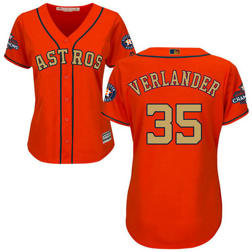 Women's Houston Astros Astros #35 Justin Verlander Orange 2018 Gold Program Cool Base Stitched MLB Jersey_1