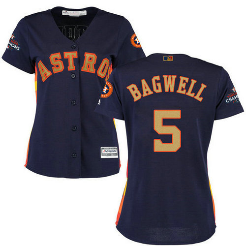 Women's Houston Astros Astros #5 Jeff Bagwell Navy Blue 2018 Gold Program Cool Base Stitched MLB Jersey_1