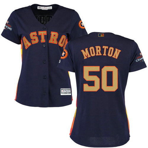 Women's Houston Astros Astros #50 Charlie Morton Navy Blue 2018 Gold Program Cool Base Stitched MLB Jersey_1