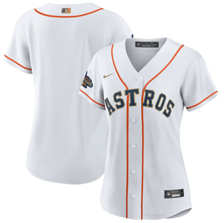 Women's Houston Astros Blank White 2023 Gold Collection With World Serise Champions Patch Stitched Jersey