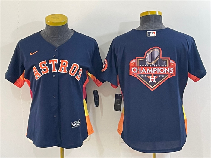 Women's Houston Astros Navy 2022 World Series Champions Team Big Logo Cool Base Stitched Baseball Jersey