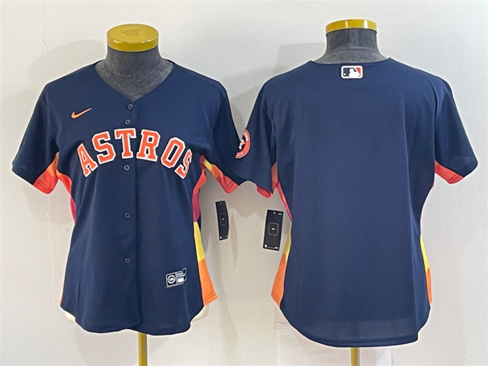 Women's Houston Astros Navy With Patch Cool Base Stitched Baseball Jersey
