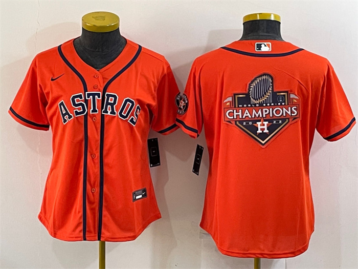 Women's Houston Astros Orange 2022 World Series Champions Team Big Logo With Patch Cool Base Stitched Baseball Jersey
